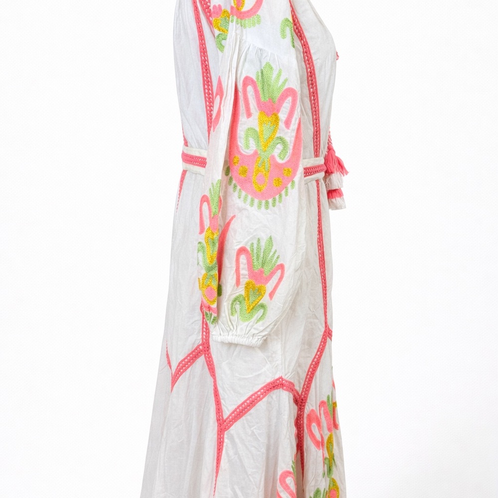 Embroidered White and Pink Maxi Dress - Picture 3 of 5